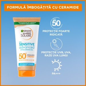 Lapte de corp pentru adulti cu protectie solara SPF 50+ Sensitive Advanced Ambre Solaire Garnier, 175 ml