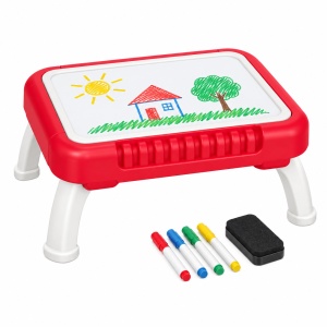 Masa de activitati 3 in 1, set de constructie cu 50 piese, tabla de desen si valiza de depozitare, Rosu - Img 2