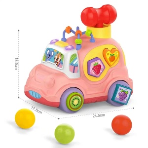 Masina Interactiva pentru Copii cu Sortator de Forme, Sunete si Lumini, Roz, 18+ luni