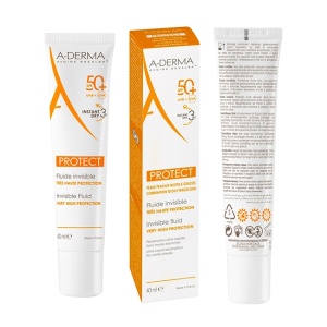 Pachet A-Derma Protect – Fluid invizibil protectie solara SPF 50+, 40 ml + Spray protectie solara SPF 50+, 200 ml + Lotiune reparatoare after sun Protect AH, 250 ml