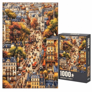 Puzzle Ancient Street, 1000 piese, strada europeana in peisaj de toamna, multicolor
