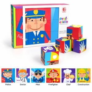 Puzzle educativ 6 in 1 cu profesii, 9 cuburi, 3+ ani - Img 3