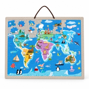 Puzzle magnetic educativ Harta Lumii, 168 piese, animale si obiective turistice, cu snur, 3+ ani - Img 4
