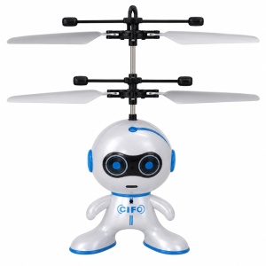Robot zburator cu senzor de inductie, lumini si incarcare USB, Alb/Albastru