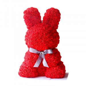 Rose Rabbit Toy - Iepuras floral 40 cm decorat manual cu trandafiri spuma in cutie - Img 3