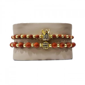 Set 2 bratari Attract din otel inoxidabil si zirconiu, Unisex, gold