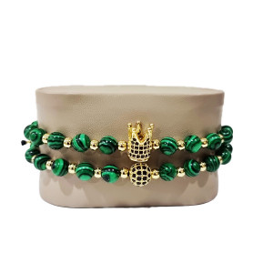 Set 2 bratari Mesmera din otel inoxidabil, zirconiu si malachit, Unisex, gold - Img 3