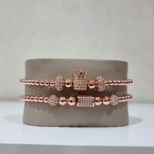 Set 2 bratari Sparkle din otel inoxidabil si zirconiu, Unisex, rosegold - Img 3