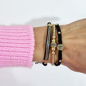 Set 3 bratari Charm din otel inoxidabil si zirconiu, Unisex, gold - Img 4