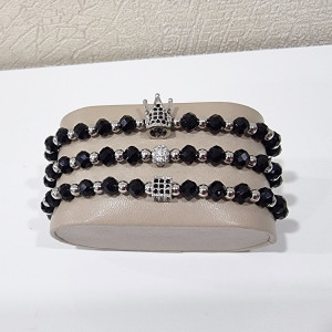 Set 3 bratari Royal din otel inoxidabil, onix si zirconiu, Unisex, silver - Img 3