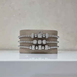 Set 3 bratari Sparkle din otel inoxidabil si zirconiu, Unisex, silver - Img 6