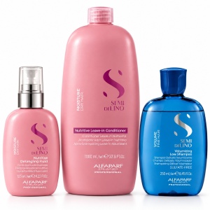 Set Alfaparf Milano Semi di Lino, Șampon Volume 250 ml + Balsam Moisture 1000 ml + Fluid 125 ml