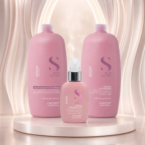 Set Alfaparf Semi di Lino Moisture – Sampon nutritiv 1000 ml + Balsam leave-in 1000 ml + Fluid descurcare 125 ml 