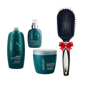 Set Alfaparf Semi Di Lino Reconstruction cu 1000 ml Sampon + 500 ml Masca + 125 ml Fluid tratament de reconstructie + Perie par