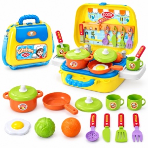 Set Bucatarie Portabila 2 in 1, gentuta cu 15 accesorii pentru gatit, multicolor, 3+ ani