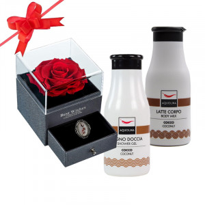 Set cadou Aquolina Coconut, Cutie Tip Sertar cu Trandafir Criogenat