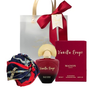 Set cadou Maison Asrar Vanilla Rouge, Apa de Parfum, Femei, 100 ml + esarfa satinata