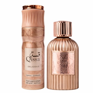 Set cadou Paris Corner Oriental Collection Qissa Delicious Femei, Apa de Parfum, 100ml + Deodorant Spray, 200ml