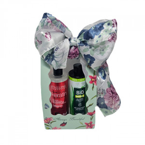 Set cadou Sampon Keratin Colour Protection 8 in 1 Eveline Cosmetics, 400ml + Balsam de par Bio Organic Anti Caderea Parului cu Aloe,, 400ml + Esarfa