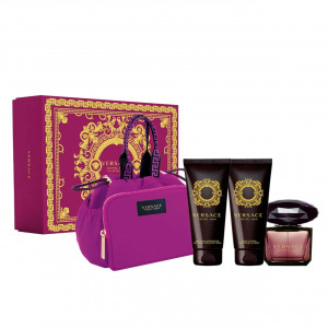 Set Cadou Versace Crystal Noir: 90 ml Apa de Toaleta + 100 ml Lotiune de Corp + 100 ml Gel de Dus + geanta