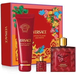Set Cadou Versace Eros Flame, Barbati, Apa de Parfum, 100 ml + mini Apa de Parfum, 10 ml + Gel de dus, 150 ml