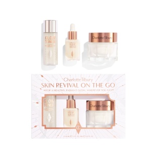Set Charlotte's Radiant Glow On The Go, Charlotte Tilbury, Magic Cream, 15 ml + Glow Toner, 30 ml + Ser facial Crystal Elixir Magic, 8 ml