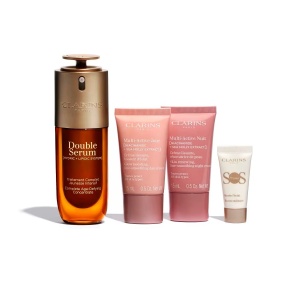 Set Clarins Double Serum & Multi-Active, Femei – Serum Antirid 50 ml, Crema Zi 15 ml, Crema Noapte 15 ml si SOS Primer 5 ml