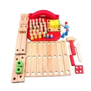 Set de Constructie Scaun din Lemn pentru Copii, Rosu, Joc Educational si Creativ