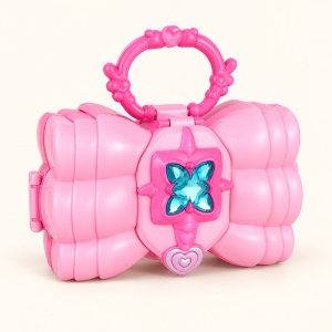 Set de infrumusetare pentru fete in gentuta tip funda, cu oglinda si cosmetice, roz - Img 5