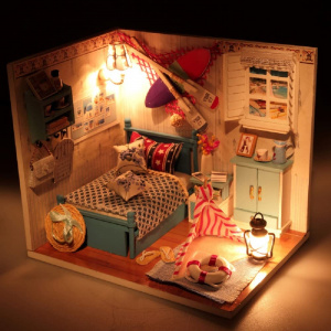 Set DIY pentru Casa de Papusi Brandon’s Room - Model de Dormitor din Lemn
