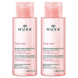 Set Duo Nuxe Very Rose 3 în 1, Apa micelara pentru piele sensibila, 2 x 400 ml