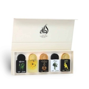 Set Lattafa Apa de Parfum Unisex – Affection 20 ml, Tharwah Gold 20 ml, Watch1505 20 ml, Breeze 20 ml, Shaheen Gold 20 ml