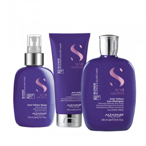 Set pentru neutralizarea tonurilor de galben,Sampon 250 ml + Balsam 200ml + Spray 125ml, Alfaparf Milano Semi Di Lino Blonde continut