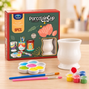 Set pictura DIY pentru copii, suport de creioane din ceramica, 9 piese, 3 ani+ - Img 2