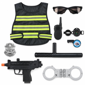 Set politist pentru copii, cu vesta, catuse, statie si accesorii de jucarie, 3 ani+