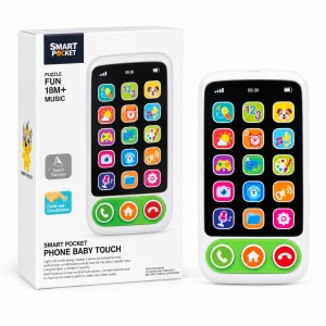 Telefon interactiv pentru copii Smart Pocket, 15 butoane, lumini si sunete, alb-verde, 18 luni+