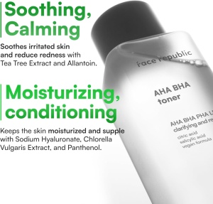 Toner pentru curatarea porilor si reducerea imperfectiunilor Face Republic, AHA BHA Toner, 160 ml