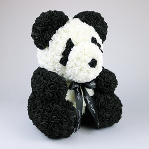 Ursulet floral Panda 70 cm decorat manual cu trandafiri spuma - fara cutie - Img 2