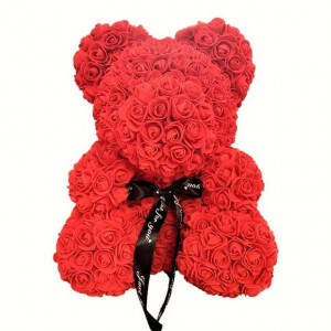 Ursulet floral rosu din trandafiri 40 cm, decorat manual, in cutie cadou - Img 2