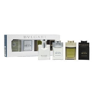 Bvlgari Men's Miniature Gift Set 4 x 5ml (Pour Homme EDT, Man Rain Essence EDP, Man Wood Essence EDP,  Man in Black EDP)