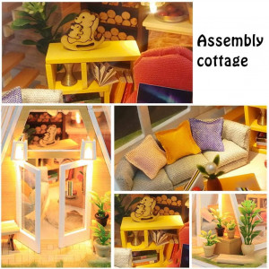 Casuta De Asamblat DIY Aurora, in miniatura din lemn cu mobilier, Joc interactiv, educational - Img 3