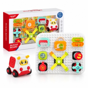 Centru de activitati pentru bebelusi cu placa modulara si masinuta, piese interactive, multicolor, 18 luni+ - Img 2