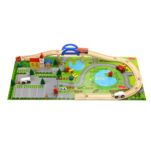 Circuit masinute, RAIL OVERPASS, accesorii din lemn, 40 piese - Img 1
