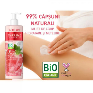 Cremă hidratantă cu iaurt de corp Eveline Cosmetics 99% Natural Strawberry Smoothing, 400 ml