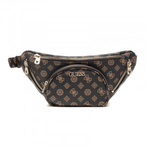 Geanta belt bag Guess, Model Utility Vibe maro cu imprimeu logo