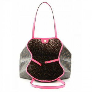 Geanta shopper pentru femei cu etui interior Vikky, Maro inchis/Roz neon - Img 2