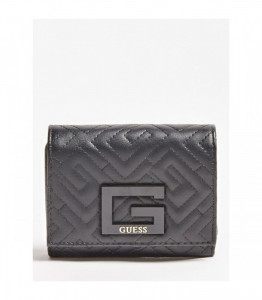 Guess, Portofel de piele ecologica pliabil, cu aplicatie logo Brightside