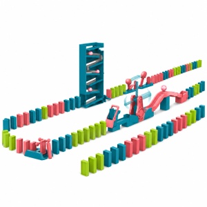 Joc Domino cu bile si reactie in lant, 120 piese domino, turn si rampe, multicolor - Img 2