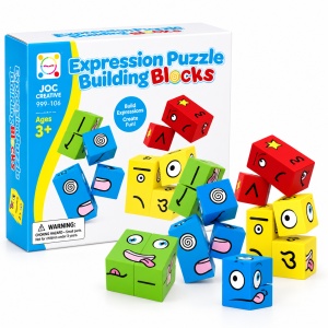 Joc educativ cu cuburi Expression Puzzle, potrivire expresii faciale, 3+ ani