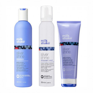 Kit pentru par blond Milk Shake Silver Shine Sampon 300 ml + Balsam 250 ml + Balsam spuma 200 ml - Img 2